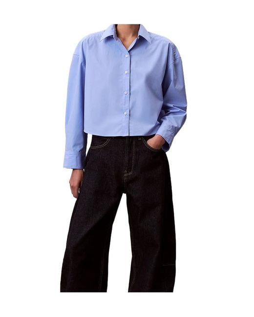 Calvin Klein Blue Cropped Button-Up Shirt
