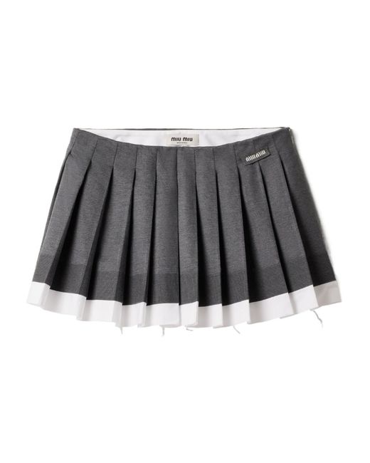 Miu Miu Gray Logo-Patch Pleated Knitted Mini Skirt