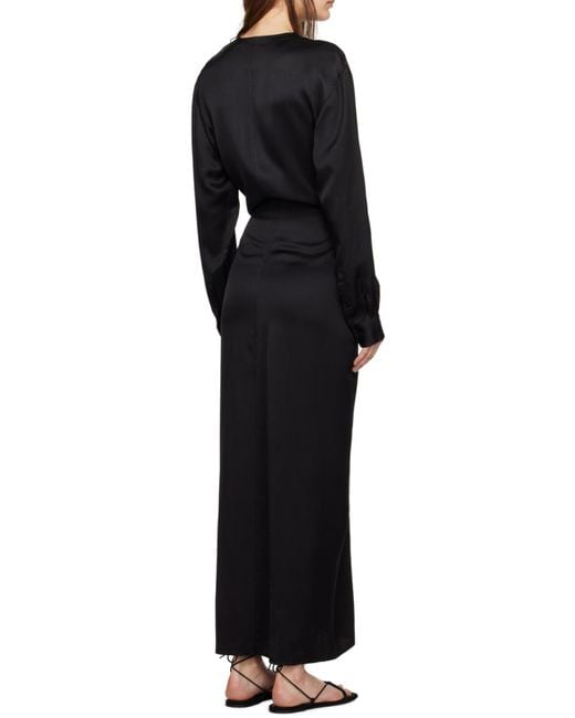 Totême Black Totême V-Neck Knot-Detail Satin Dress
