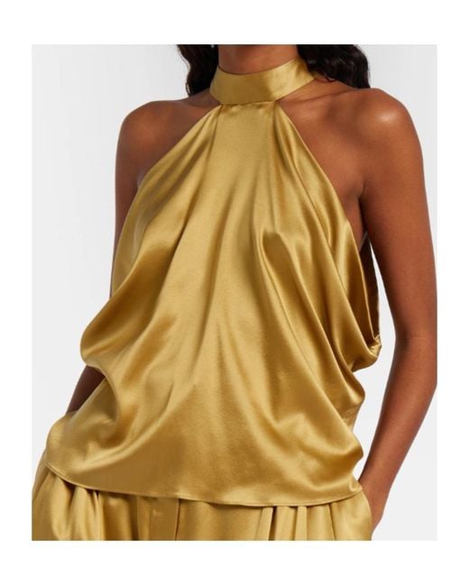 Nina Ricci Yellow Open-Back Silk-Blend Satin Top