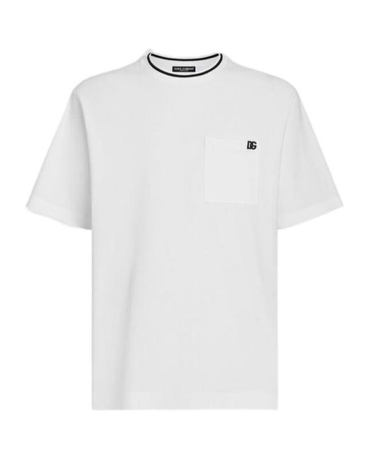 Dolce & Gabbana White Logo Embroidered Short-Sleeved T-Shirt for men