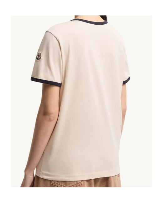 Moncler Natural Logo Embroidered Crewneck T-Shirt