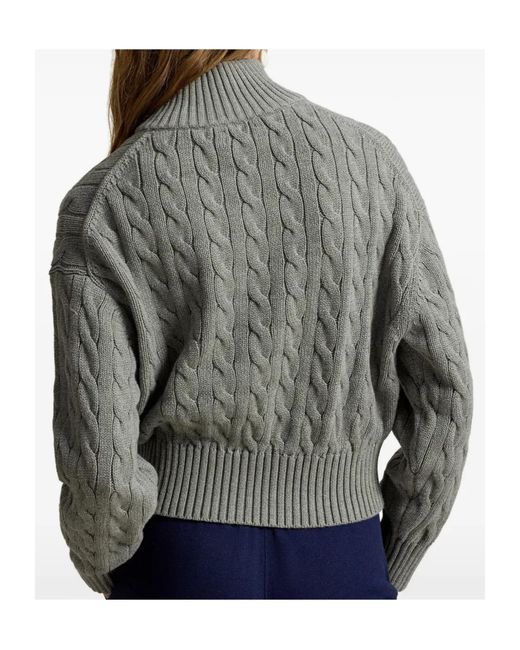 Polo Ralph Lauren Gray Cable-Knit Quarter-Zip Sweater