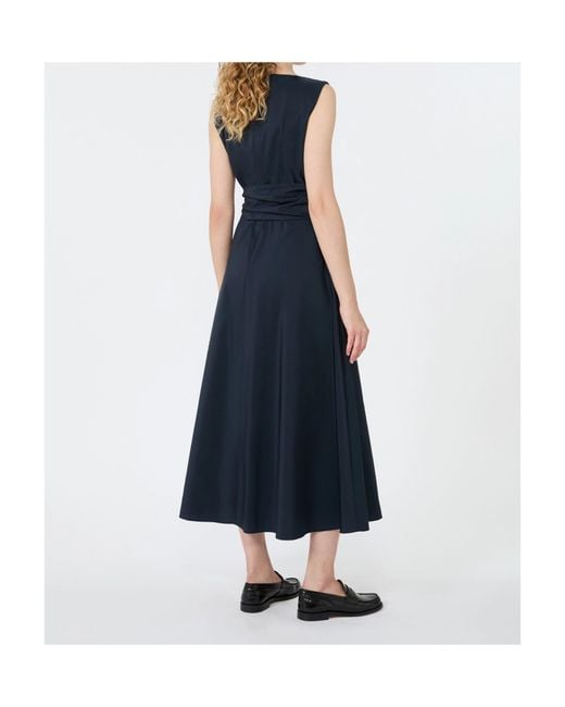 Max Mara Blue Sleeveless Tie-Waist Midi Dress