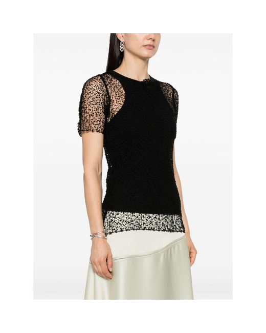 Maison Margiela Black Dot-Embroidered Semi-Sheer Top