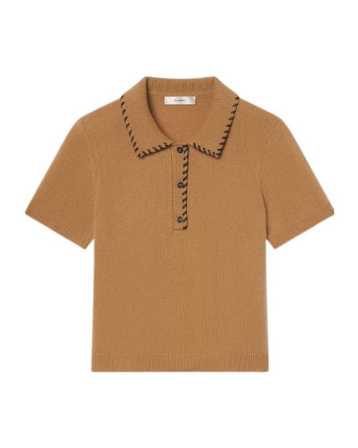 FRAME Brown The Leather Stitch Polo