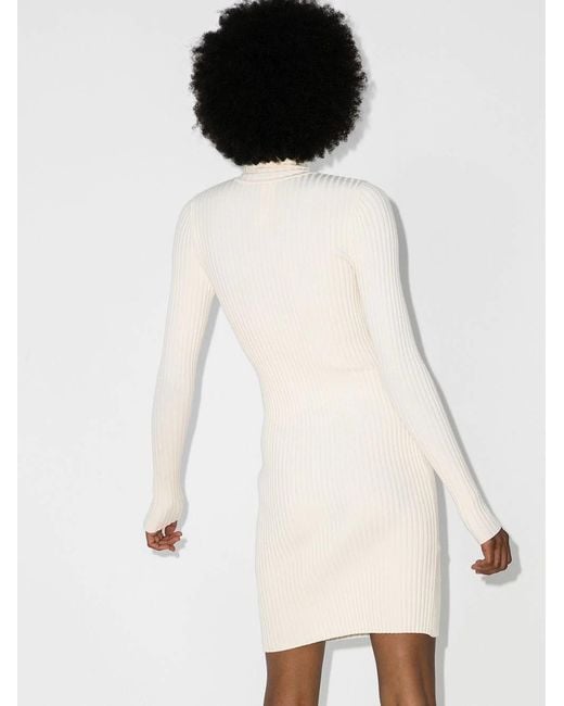 Wolford White Ribbed Knit Fitted Mini Dress