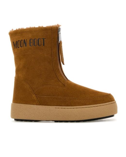 Discreet Label Boot Moon Boot Logo Printed Zip Detail Boots in Brown | Lyst