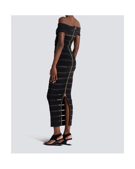 Balmain Black Mesh Knit Bodycon Dress