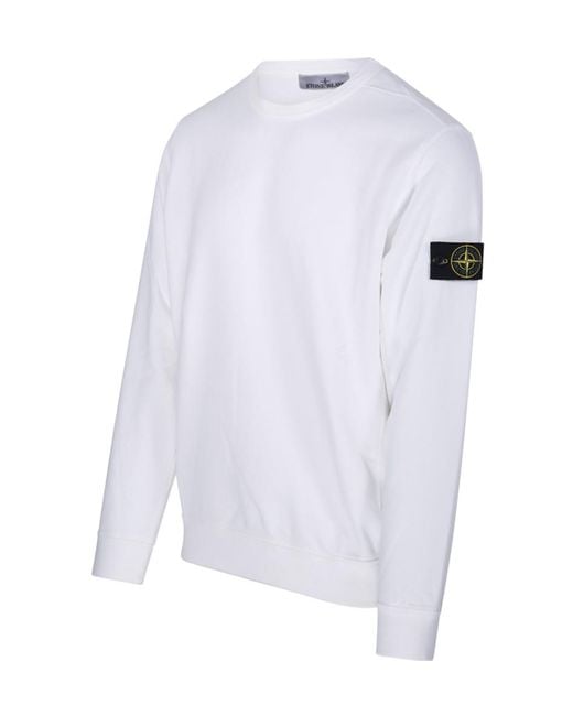 Stone Island White Compass Patch Crewneck Sweatshirt for men