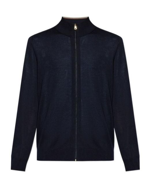 Paul Smith Blue Zip-Up Wool Cardigan for men