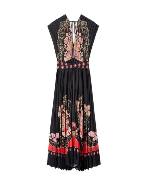 LaDoubleJ Red Accordion Floral-Print Maxi Dress