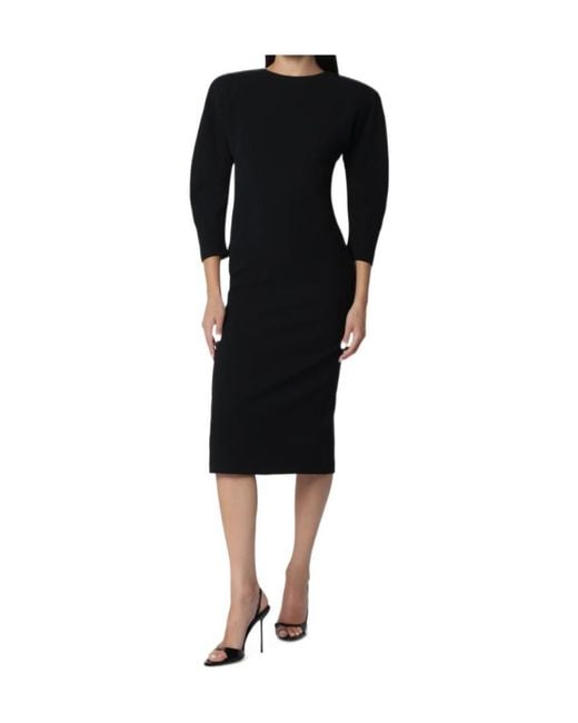ANDAMANE Black Midi Dress With Rounded Shoulders