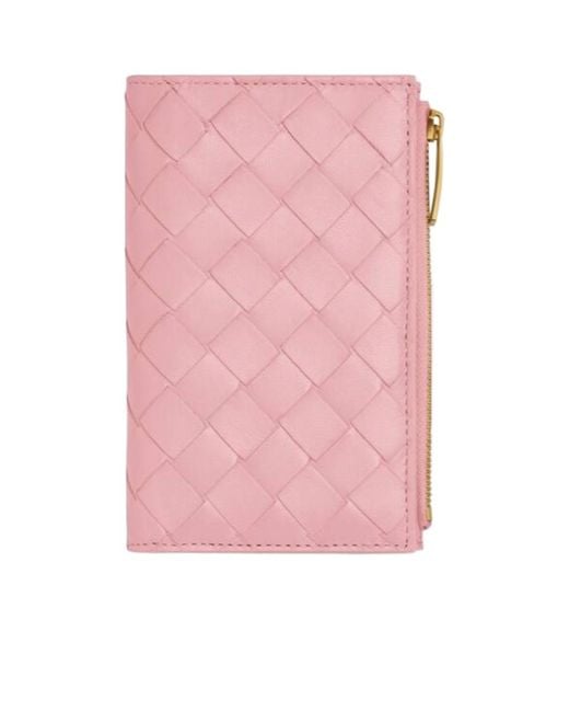 Bottega Veneta Pink Medium Intrecciato Bi-Fold Zip Wallet