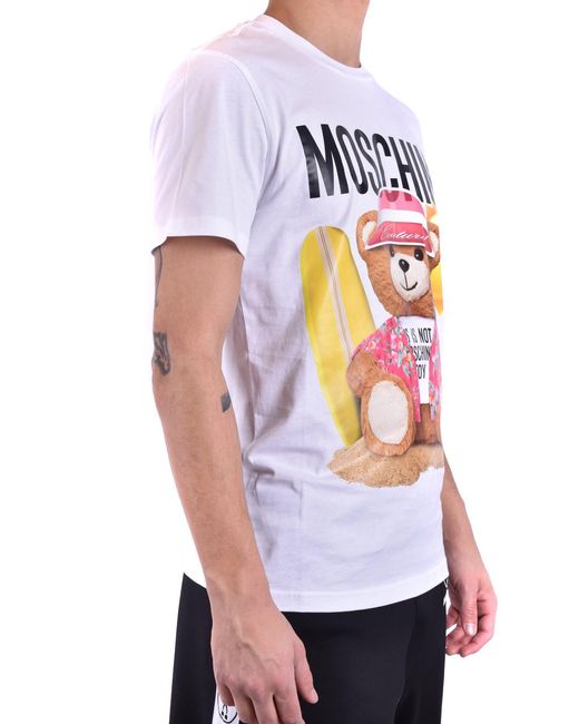 Moschino White Teddy Bear Printed Crewneck T-Shirt for men
