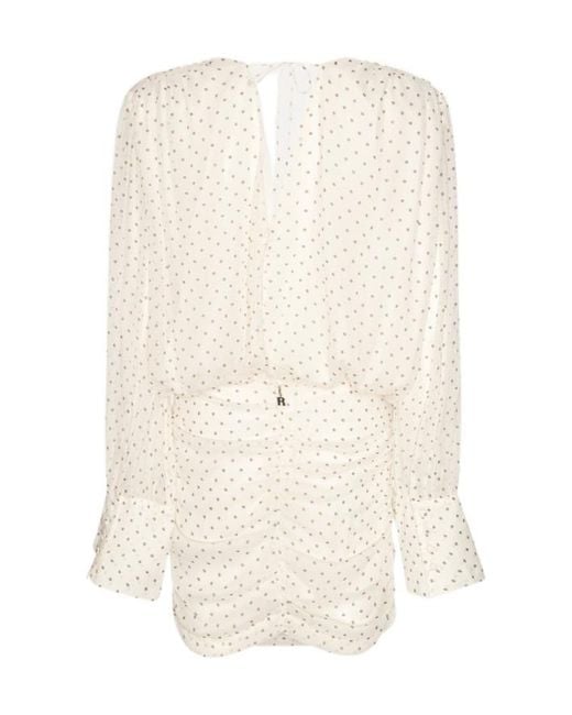 ROTATE BIRGER CHRISTENSEN White Draped Polka-Dot Mini Dress