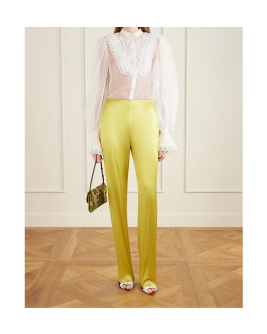 Valentino Yellow Silk-Blend Duchesse Straight-Leg Pants