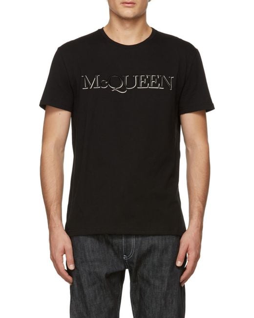 McQueen Black Logo Embroidered T-Shirt for men