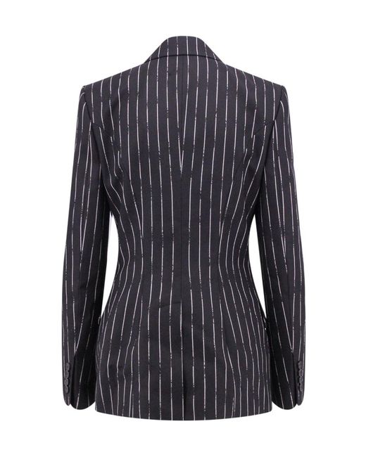Alexander McQueen Black Flared Double-Breasted Pinstripe Blazer