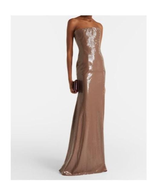 Alex Perry Brown Sequined Strapless Gown