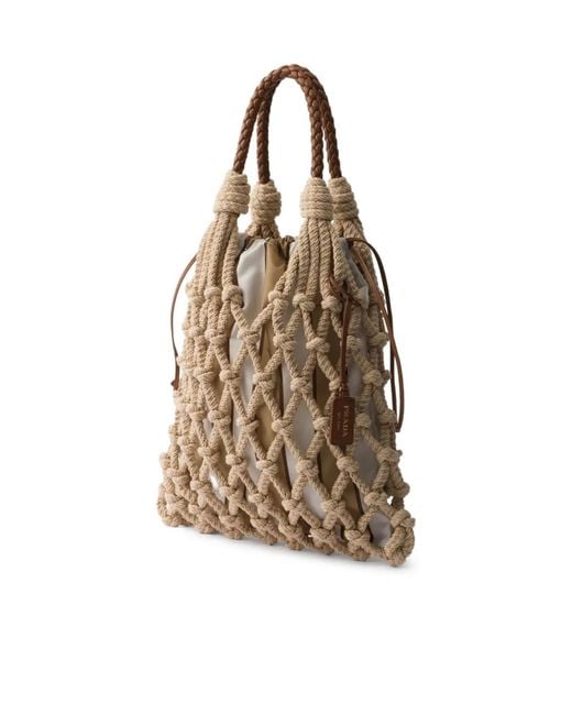 Prada Natural Medium Macramé Tote Bag
