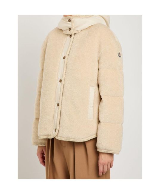 Moncler Natural Ciboulette Braided-Trim Padded Fleece Parka Coat