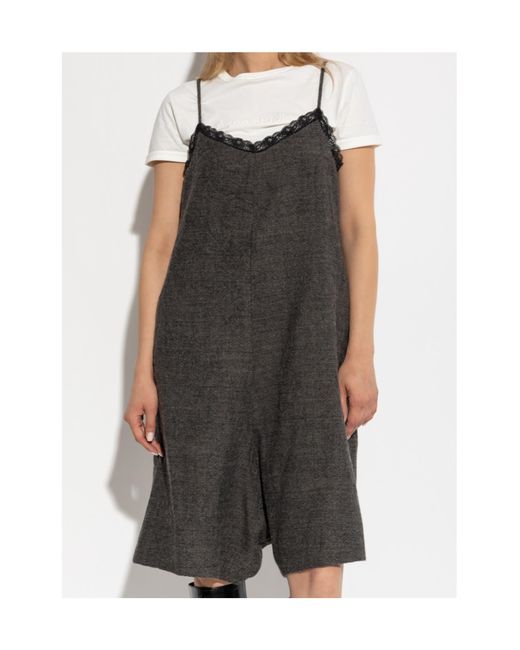 R13 Black Lace-Trimmed Wool Playsuit