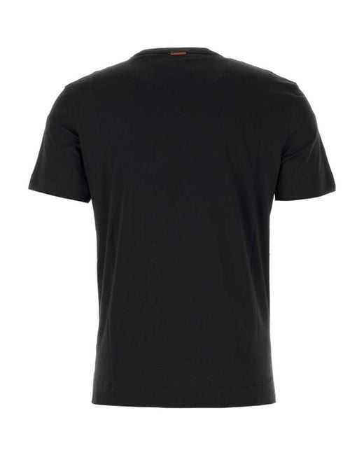 Zegna Black Logo Printed Crewneck T-Shirt for men