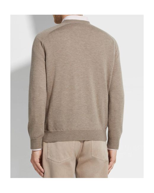 Zegna Brown Oasi V-Neck Ribbed Cashmere Sweater for men
