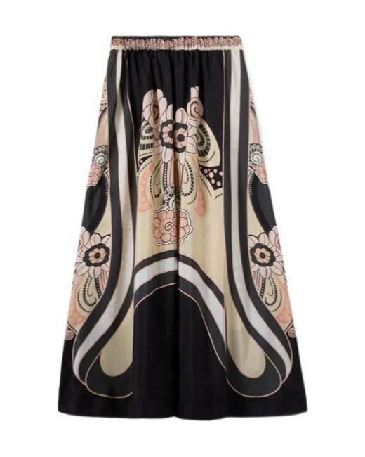 LaDoubleJ Black Floral-Print Midi Skirt