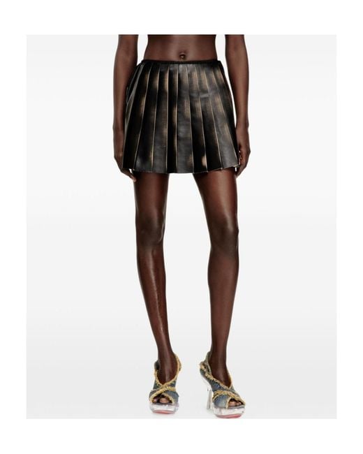 DIESEL Black Short Distressed Effect Pleated Skirt