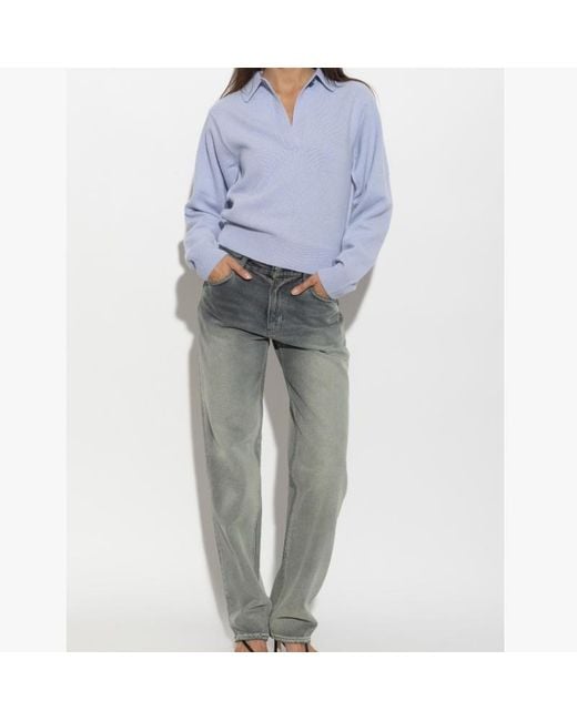 Haikure Blue Buttoned Polo Knitted Top