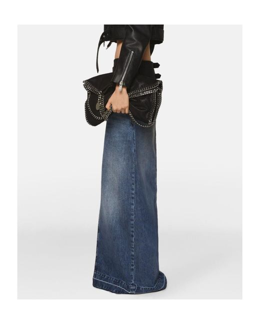 Stella McCartney Blue Front-Slit Frayed-Edge Denim Maxi Skirt