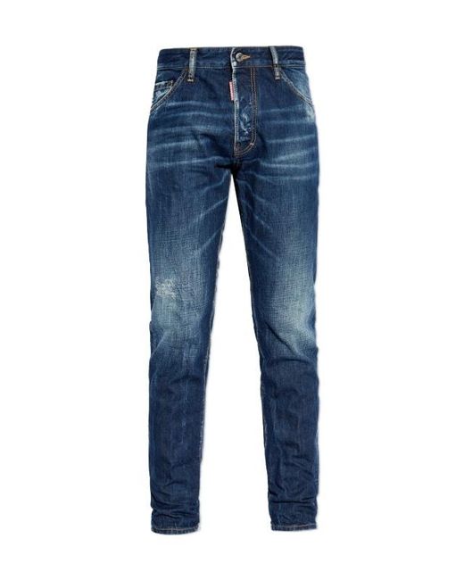 DSquared² Blue Whiskering-Effect Distressed Jeans for men