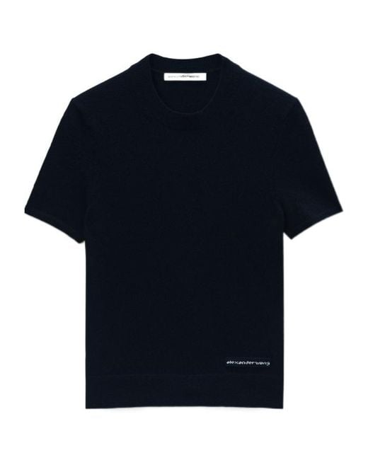 Alexander Wang Blue T By Logo Patch Crewneck Knitted T-Shirt