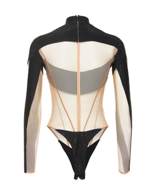 Mugler Black Decorative Tulle Knit Bodysuit