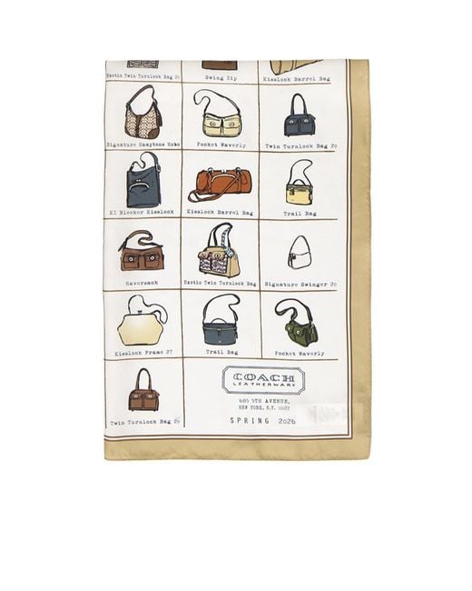 COACH White Printed Silk Scarf