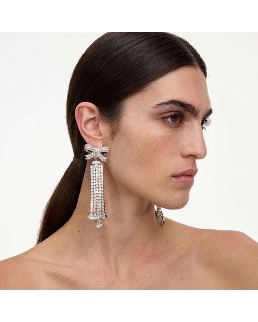 Self-Portrait White Crystal Bow Droplet Earrings