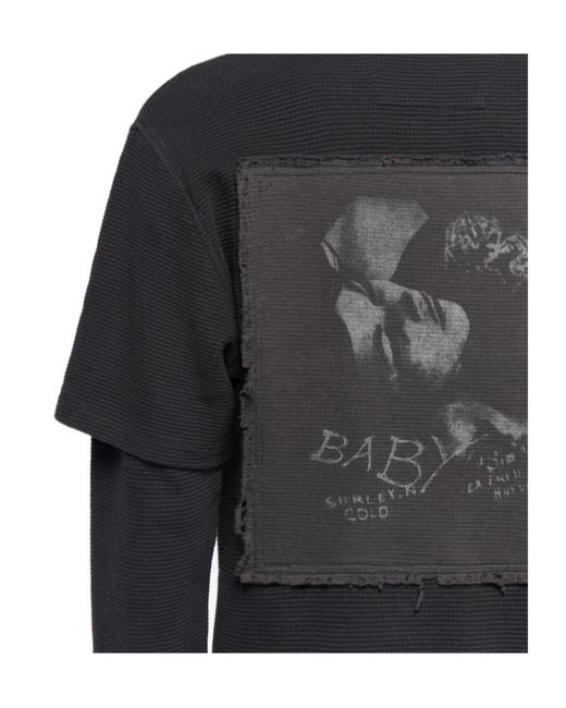M I S B H V Black Graphic Layered Long-Sleeved Polo Shirt for men