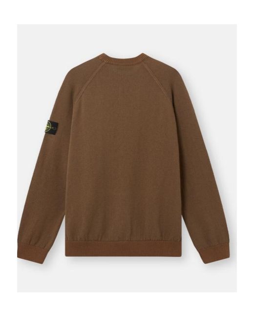 Stone Island Brown Ribbed Crew Neck Knitted Sweater for men