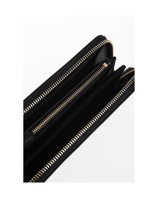 Prada Black Logo Plaque Zip Around Wallet