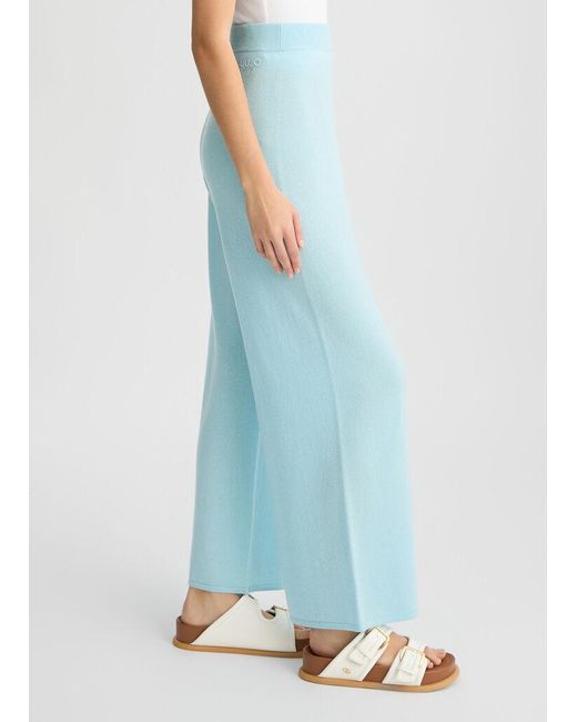 Liu Jo Blue Logo-Embroidered Flared Trousers