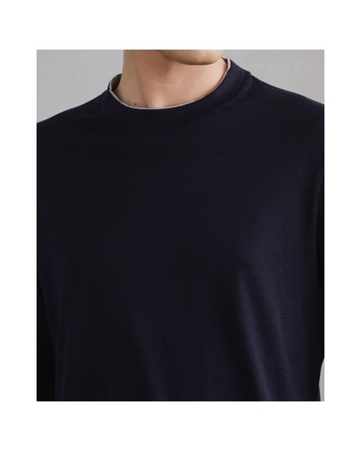 Brunello Cucinelli Blue Contrasting-Trim Long-Sleeved T-Shirt for men