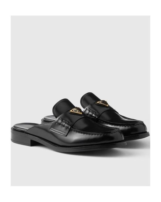 Prada Black Brushed Leather Mules