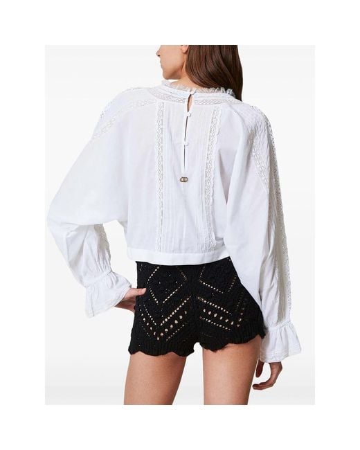 Twinset White Mock Neck Sweater With Embroidery
