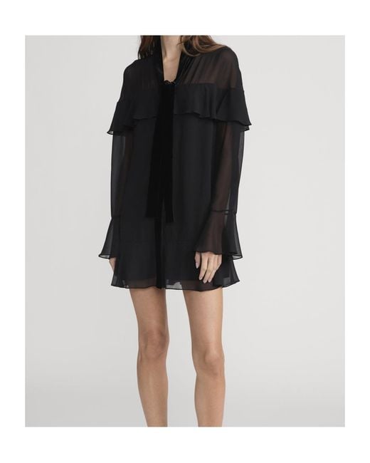 FRAME Black Velvet Trim Modern Mini Dress