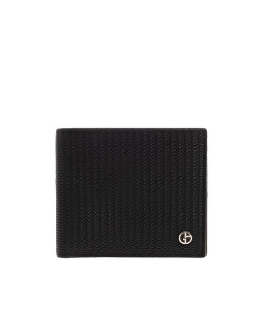 Giorgio Armani Black Wavy-Embossed Bi-Fold Wallet for men