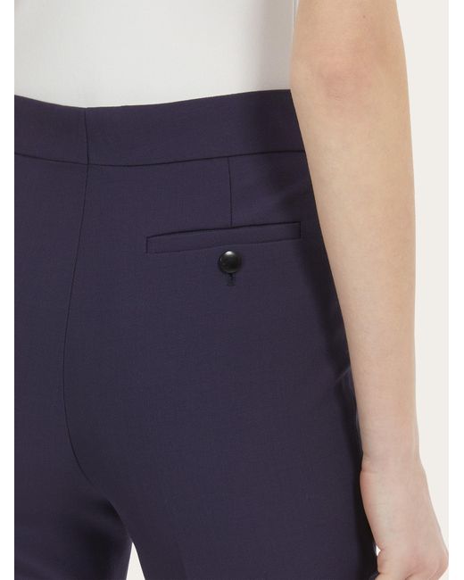 Ferragamo Blue Front Pleated Wool Casual Pants