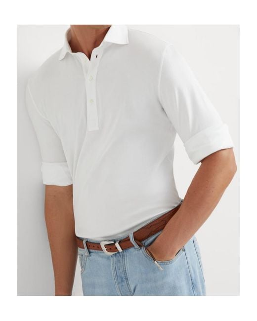 Brunello Cucinelli White Long Sleeved Buttoned Polo Shirt for men