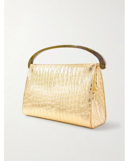 Dries Van Noten Natural Metal Crocodile-Patterned Leather Shoulder Bag